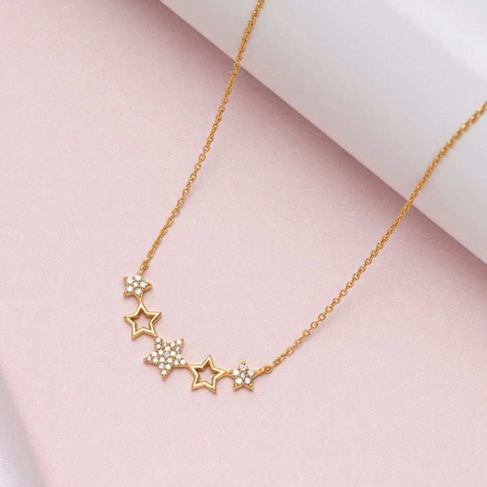 Golden Star Studded With CZ 925 Sterling Silver Necklace Chain