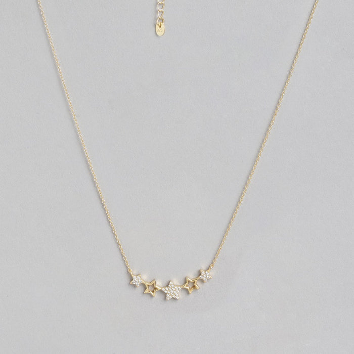 Golden Star Studded With CZ 925 Sterling Silver Necklace Chain
