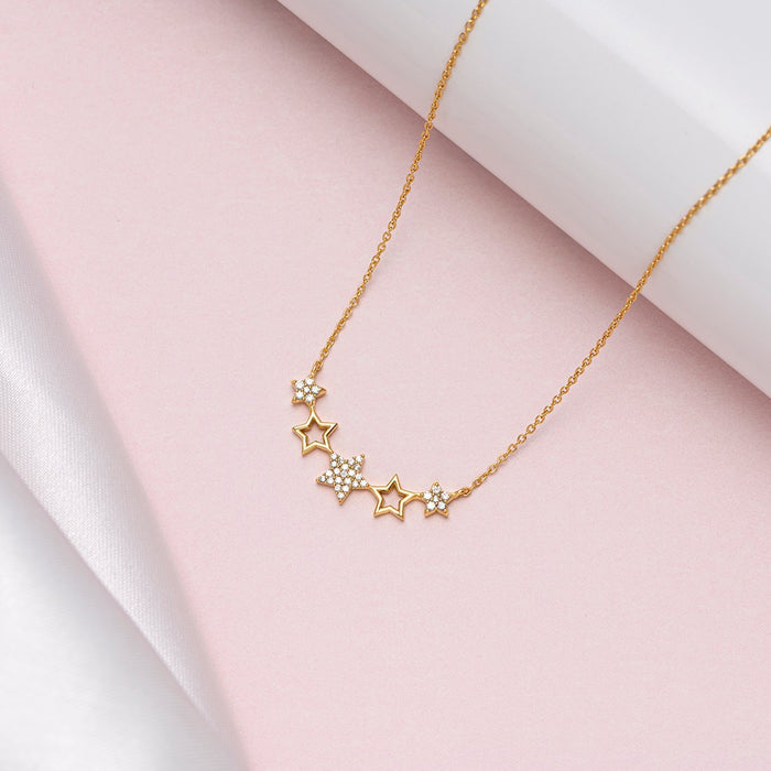 Golden Star Studded With CZ 925 Sterling Silver Necklace Chain
