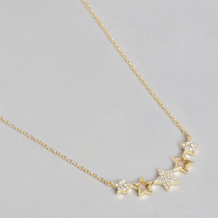 Golden Star Studded With CZ 925 Sterling Silver Necklace Chain