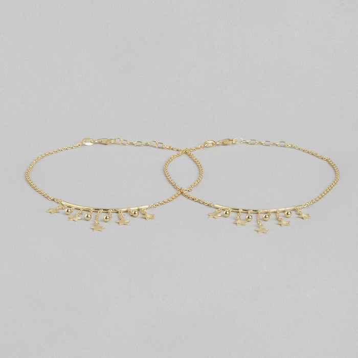 Golden Starry Cascade Gold-Plated 925 Sterling Silver Drop Stars Anklet