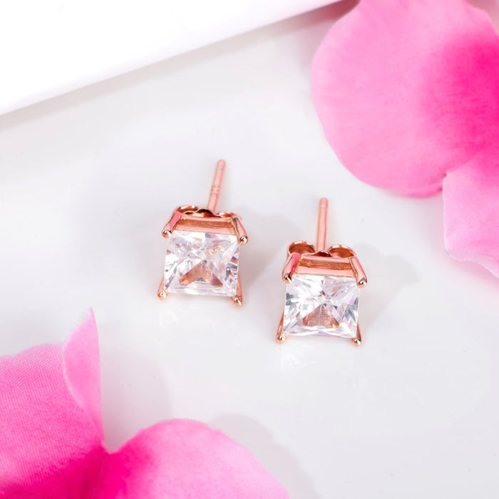 Golden Symmetry Rose Gold-Plated 925 Sterling Silver Square Earrings