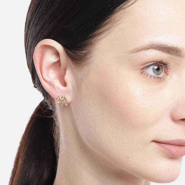 Golden Tree of Elegance 925 Sterling Silver Stud Earrings