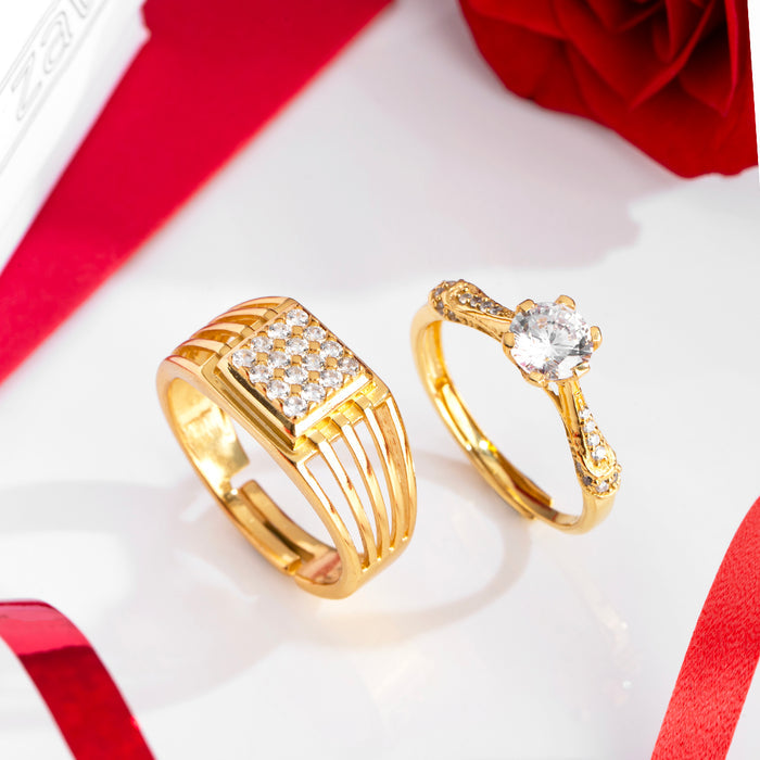 925 Sterling Silver Golden Unity - His and Hers Gold Plated Couple Ring Set (Adjustable) for Women – Zavya