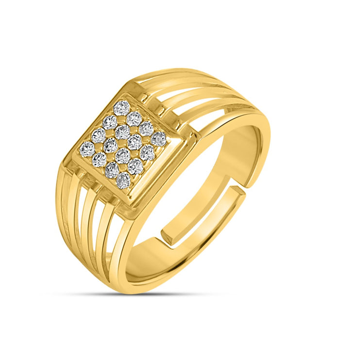 Gold plated 925 Sterling Silver adjustable couple ring with square stone setting for women – Zavya