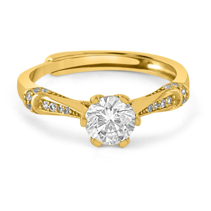 Women's gold plated 925 Sterling Silver adjustable ring with a sparkling center stone. – Zavya