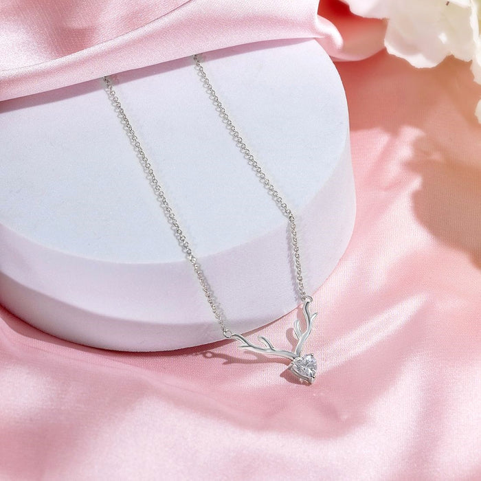 Graceful Deer Rhodium Plated 925 Sterling Silver Necklace