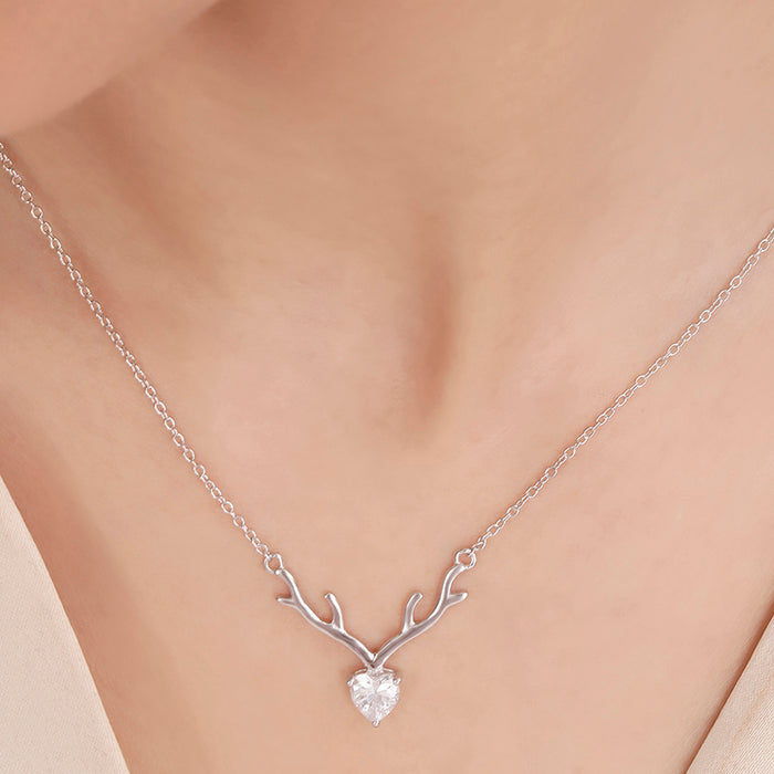Graceful Deer Rhodium Plated 925 Sterling Silver Necklace