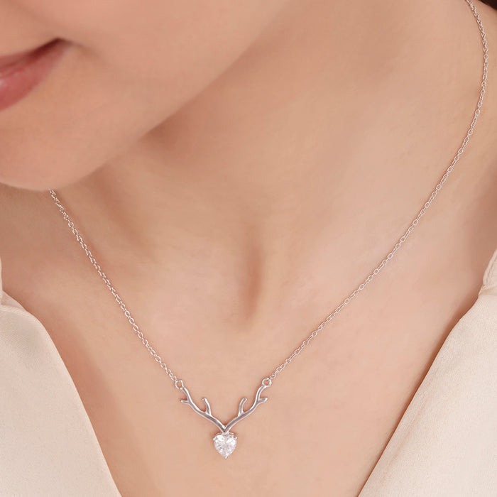 Graceful Deer Rhodium Plated 925 Sterling Silver Necklace