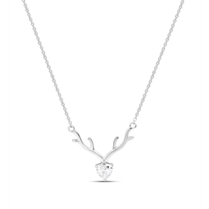 Graceful Deer Rhodium Plated 925 Sterling Silver Necklace