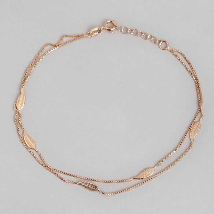 Graceful Foliage Rose Gold-Plated 925 Sterling Silver Leaf Anklet