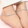 Graceful One Line Cubic Zirconia Rhodium Plated 925 Sterling Silver Anklet
