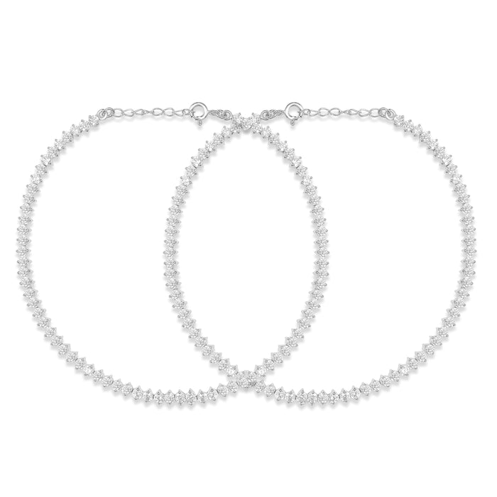 Graceful One Line Cubic Zirconia Rhodium Plated 925 Sterling Silver Anklet