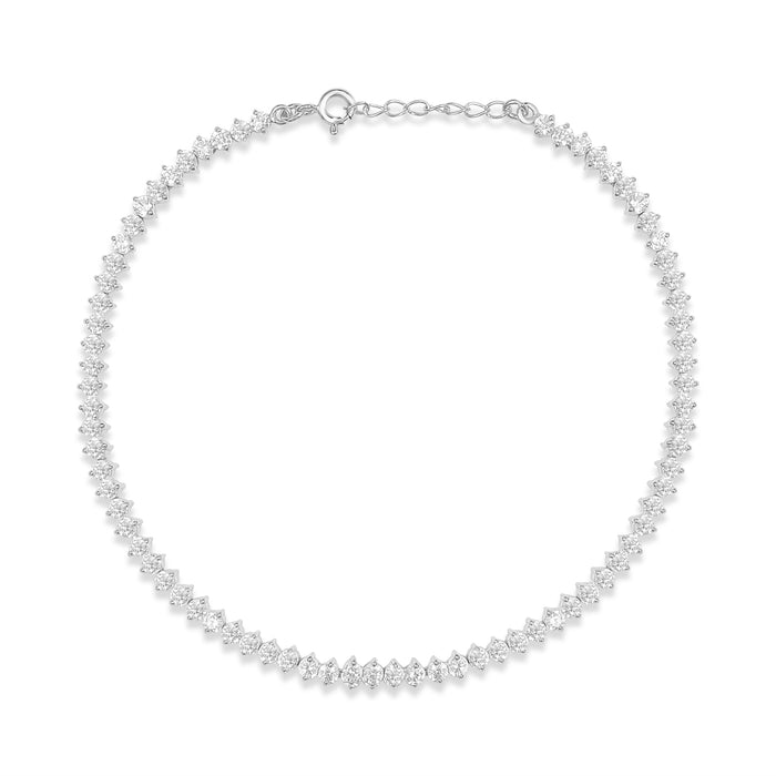 Graceful One Line Cubic Zirconia Rhodium Plated 925 Sterling Silver Anklet