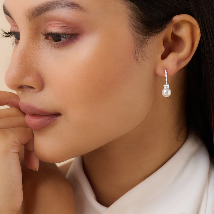 Graceful Pearl Silver Rhodium Plated Earrings