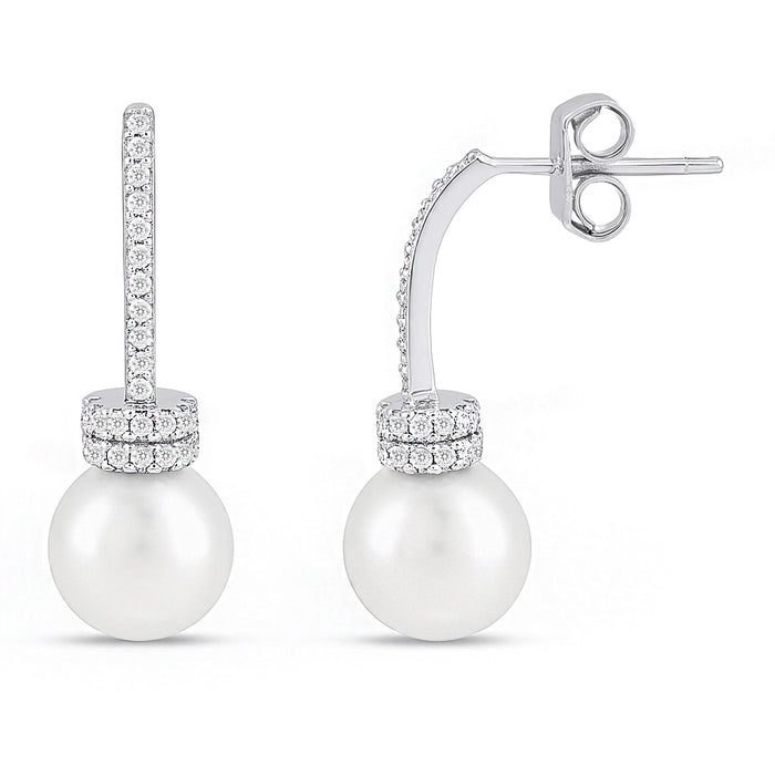 Graceful Pearl Silver Rhodium Plated Earrings