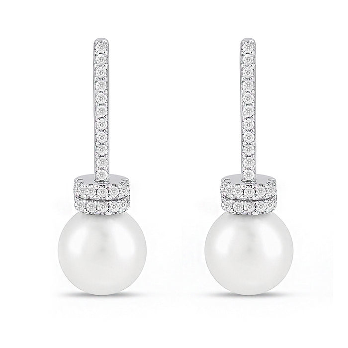 Graceful Pearl Silver Rhodium Plated Earrings