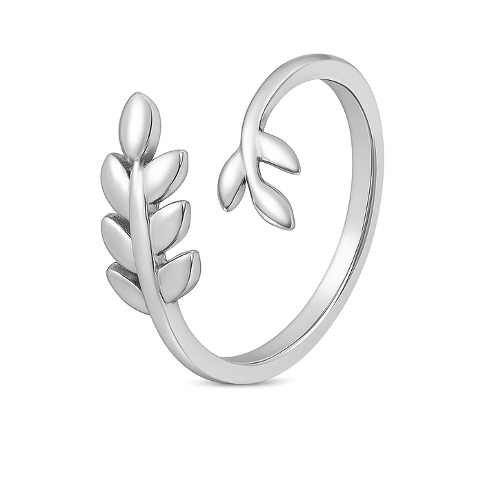 Graceful Rhodium Plated 925 Sterling Silver Leaf Ring