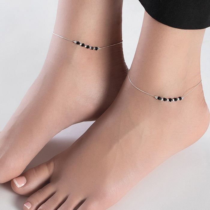 Graceful Whispers Rhodium-Plated 925 Sterling Silver Anklet