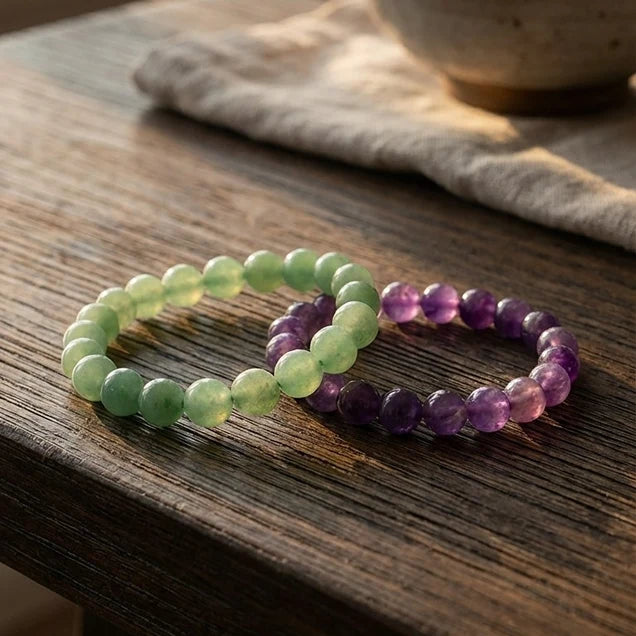 Green Aventurine & Amethyst Bracelet Combo for Emotional Healing and Growth