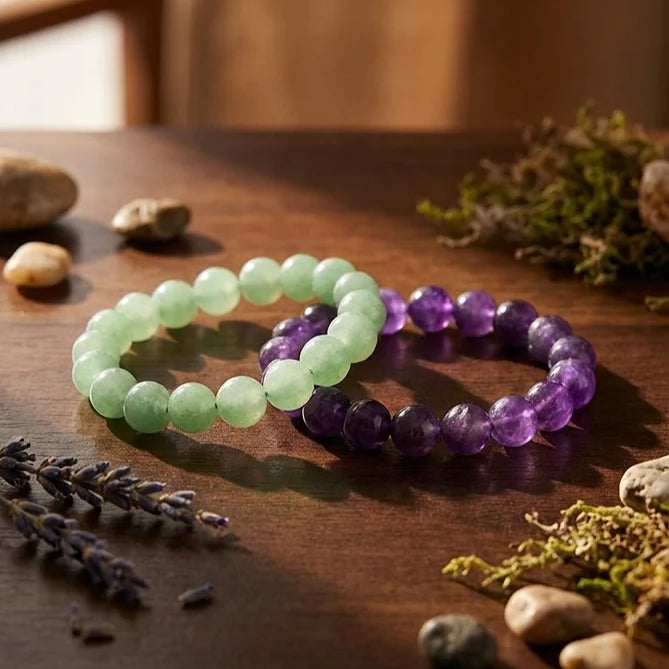 Green Aventurine & Amethyst Bracelet Combo for Emotional Healing and Growth