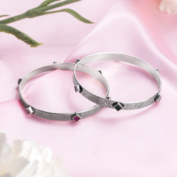 Green CZ Rhodium Plated 925 Sterling Silver Bangle