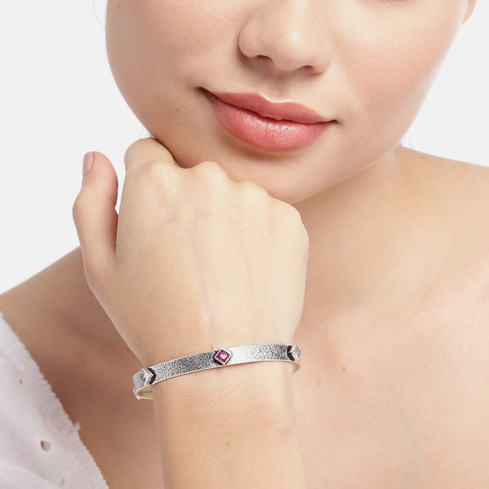 Green CZ Rhodium Plated 925 Sterling Silver Bangle