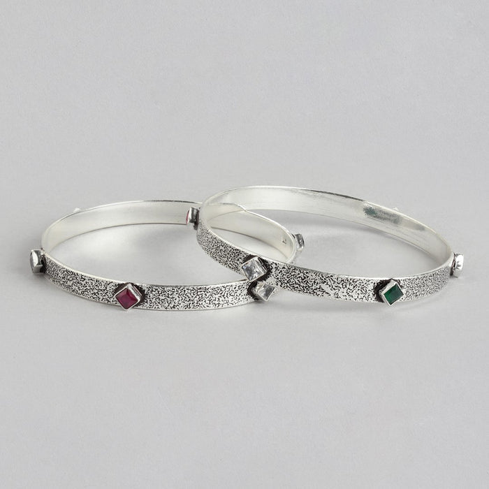 Green CZ Rhodium Plated 925 Sterling Silver Bangle