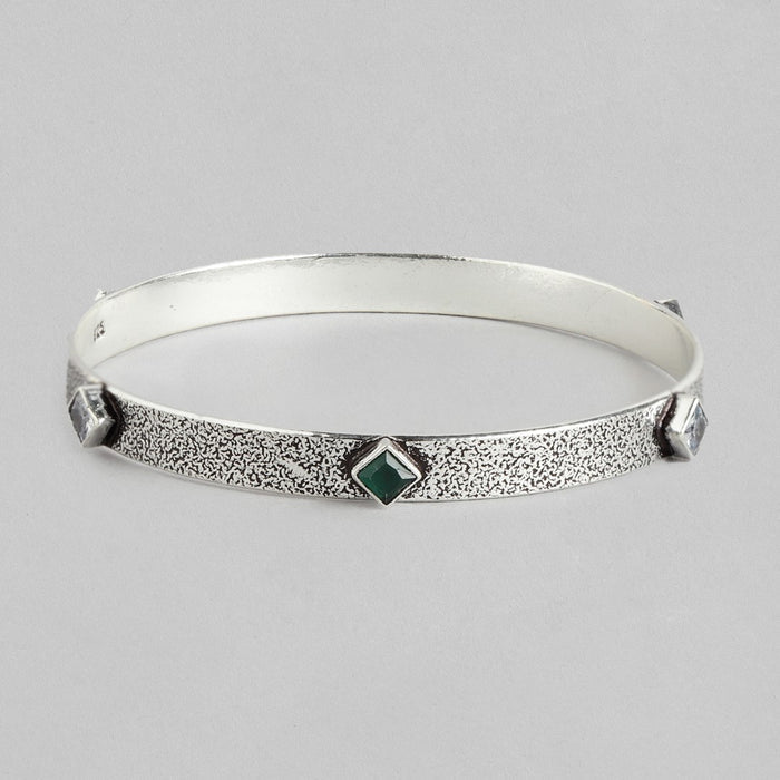 Green CZ Rhodium Plated 925 Sterling Silver Bangle