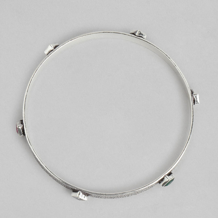 Green CZ Rhodium Plated 925 Sterling Silver Bangle