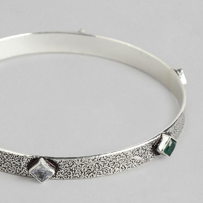 Green CZ Rhodium Plated 925 Sterling Silver Bangle