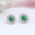Green Floral Rhodium Plated 925 Sterling Silver Earrings