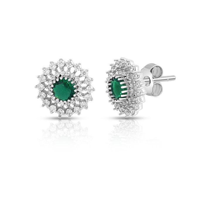 Green Floral Rhodium Plated 925 Sterling Silver Earrings