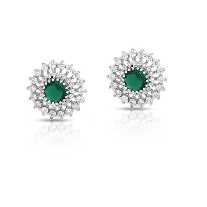 Green Floral Rhodium Plated 925 Sterling Silver Earrings