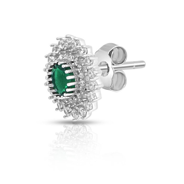 Green Floral Rhodium Plated 925 Sterling Silver Earrings