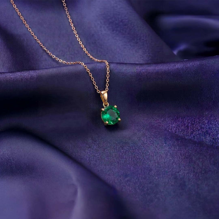 Green Solitaire Gold Plated 925 Silver Pendant with Link Chain