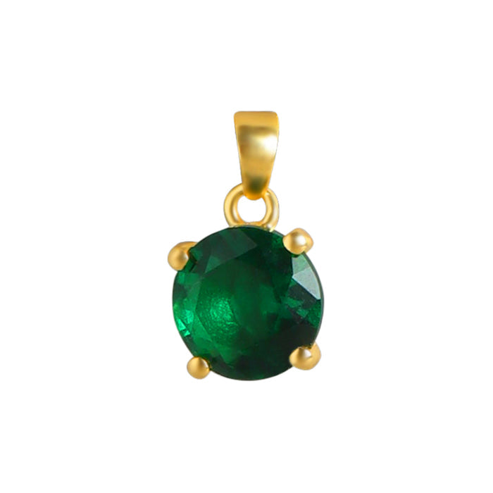 Gold plated 925 Sterling Silver pendant necklace for women with a round green solitaire – Zavya