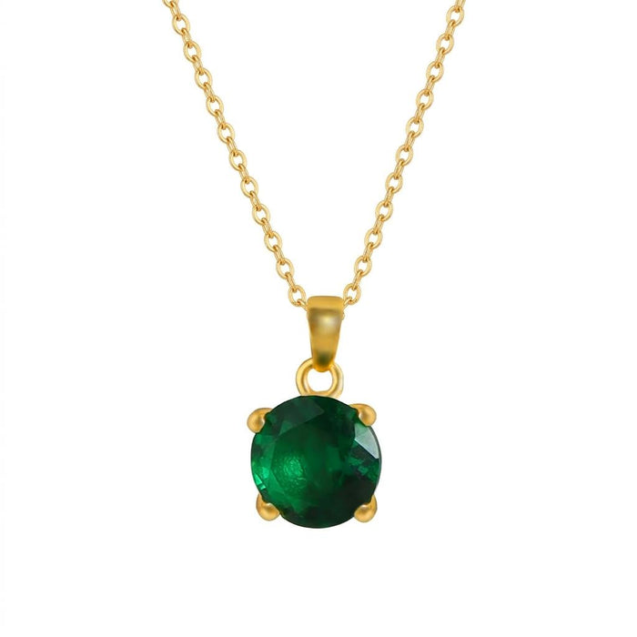 Green Solitaire Gold Plated 925 Sterling Silver Pendant with Link Chain