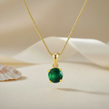Green Solitaire Gold Plated 925 Sterling Silver Pendant with Snake Chain