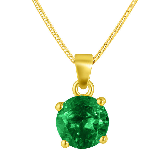 Green Solitaire Gold Plated 925 Sterling Silver Pendant with Snake Chain