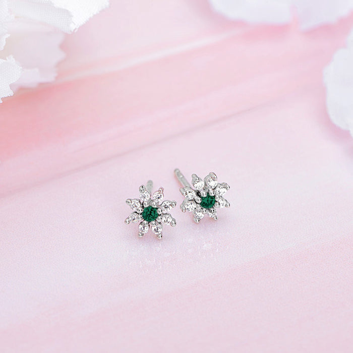 Green Stone CZ Star Rhodium Plated 925 Sterling Silver Studs