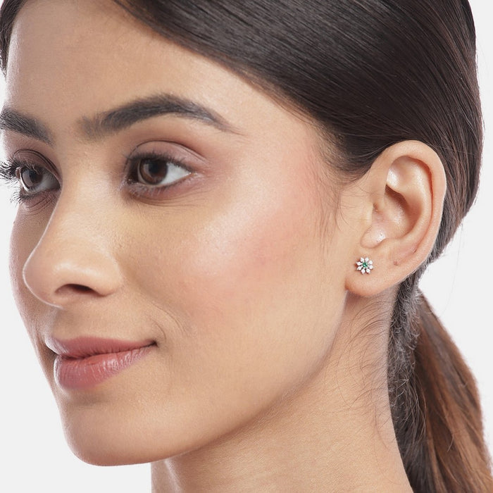Green Stone CZ Star Rhodium Plated 925 Sterling Silver Studs
