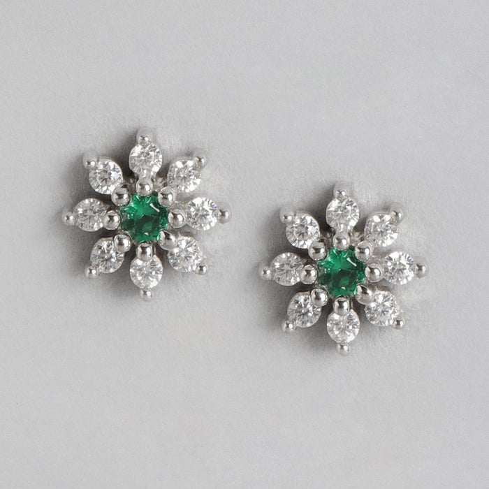 Green Stone CZ Star Rhodium Plated 925 Sterling Silver Studs