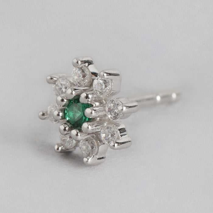 Green Stone CZ Star Rhodium Plated 925 Sterling Silver Studs