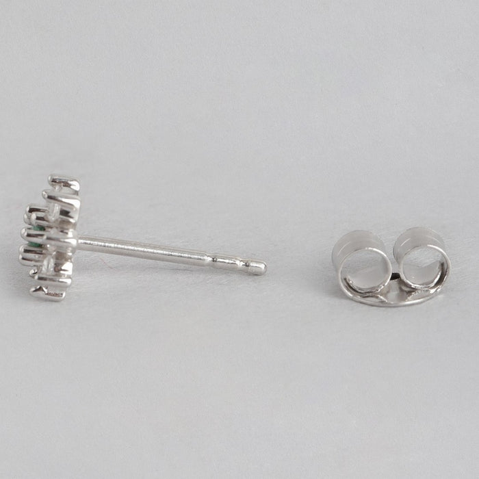 Green Stone CZ Star Rhodium Plated 925 Sterling Silver Studs