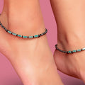 Green Stone with Black Beads 925 Sterling Silver Anklet