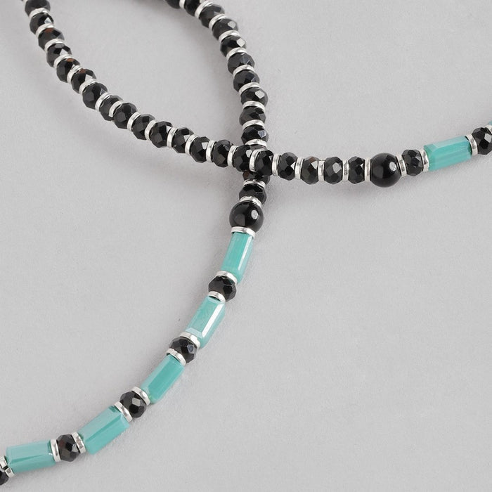 Green Stone with Black Beads 925 Sterling Silver Anklet