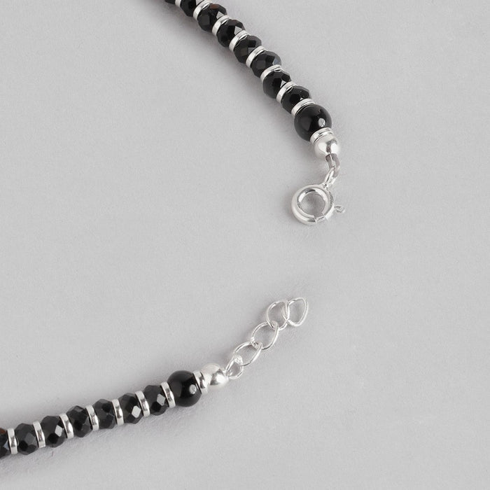 Green Stone with Black Beads 925 Sterling Silver Anklet