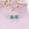 Green Stones Star Rhodium Plated 925 Sterling Silver Stud