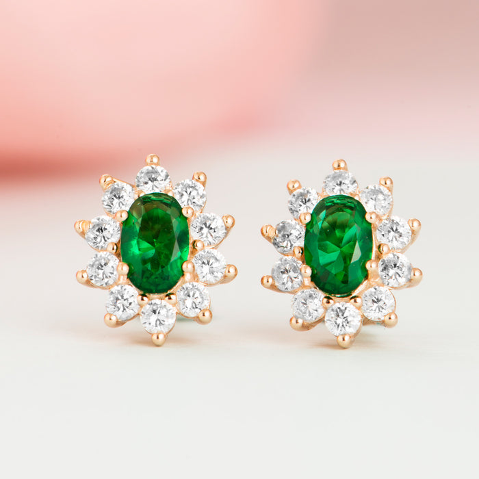 Green with Envy 925 Silver Stud Earrings (Rose Gold Plated)